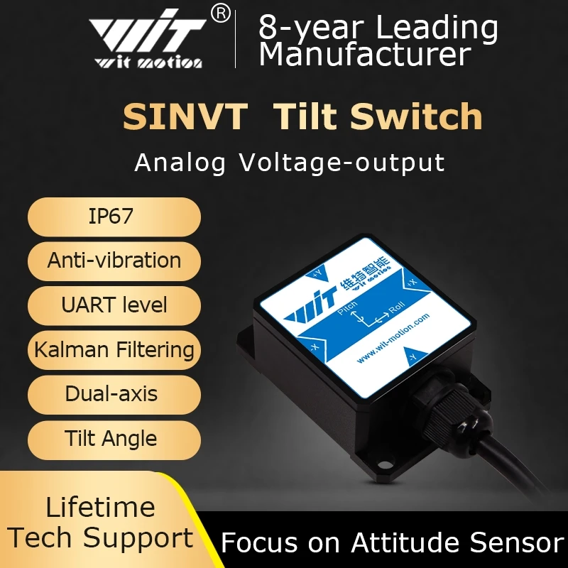 Фото Двухосевой Инклинометр WitMotion SINVT с высокой точностью, выходное напряжение, цифровой угол наклона AHRS, водонепроницаемость IP67, антивибрация №1