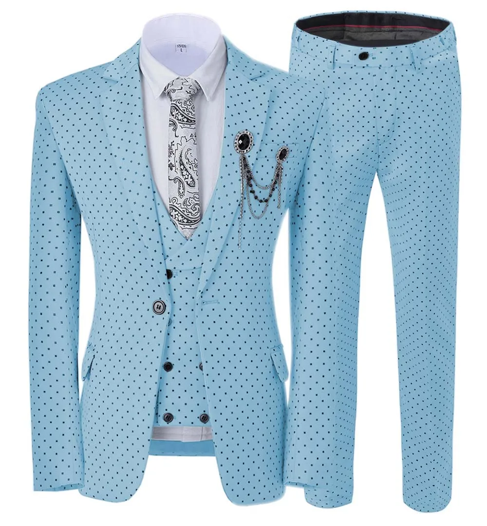 Light Blue Aesido повседневные мужские костюмы смокинги для выпускного вечера, приталенные, двубортные, деловые, 3 предмета, Блейзер, жилет, брюки, свадебные, для жениха - Цвет: Light Blue