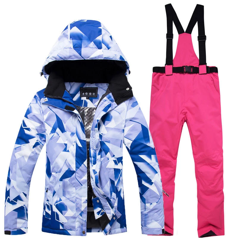 Pink Лыжный костюм женский комплект для сноуборда уплотненный теплый водонепроницаемый ветрозащитный лыжный зимний костюм Женская дышащая уличная Лыжная зимняя одежда - Цвет: Pink