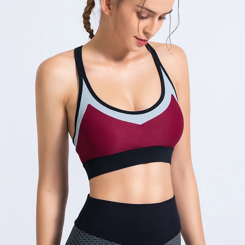 Sports Bra Women Push Up Underwear Contrast Stitching Female Bra Sexy Back Design Fitness Yoga Sport Bra High Stretch Fit Bra