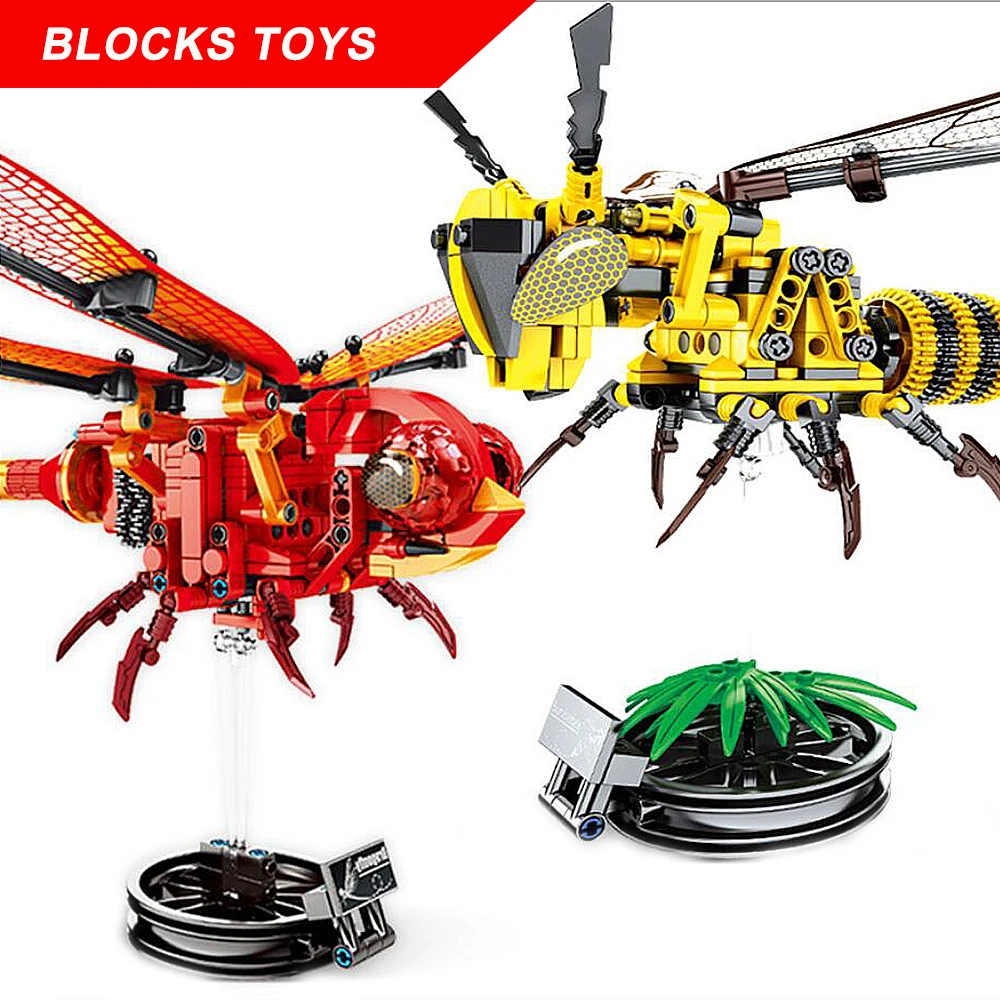 

DIY Educational Bricks Simulated Insect Bee Red Dragonfly Building Blocks Compatible Technic Toys for Kids Xmas New Year Gift 3