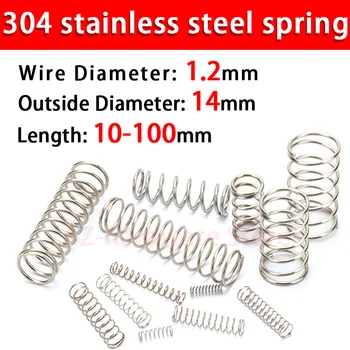 

304 stainless steel compression spring return spring steel Wire Diameter 1.2mm outside diameter 14mm pressure spring 5/10 Pcs