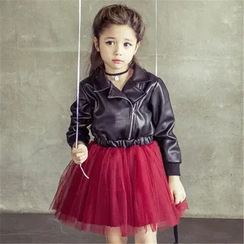 

Fashion Autumn Winter Toddler Clothing Clothes Children Toddler Leather Jacket Coat Dresses Tops Kids Girl Tops Dress Girls