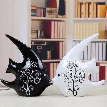 

Ceramic 1 Set 2 Fish Statues Crafts Ornaments Desktop Ornaments Home Decoration