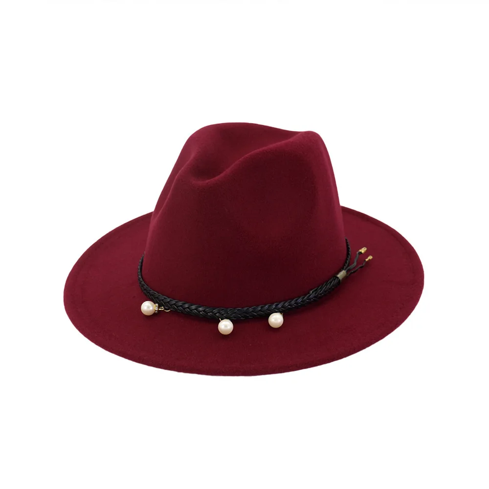 HanXi перламутровая фетровая шляпа Женская однотонная Имитация шерсти Fedoras Twist Band туристическая Кепка уличная джазовая Кепка s Gorras для девушек