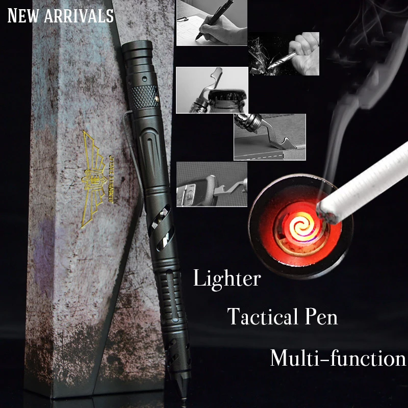 6 в 1, портативная тактическая ручка, аварийная Электронная зажигалка для зажигания, для самообороны, спасательный инструмент EDC, стеклянный выключатель, для улицы