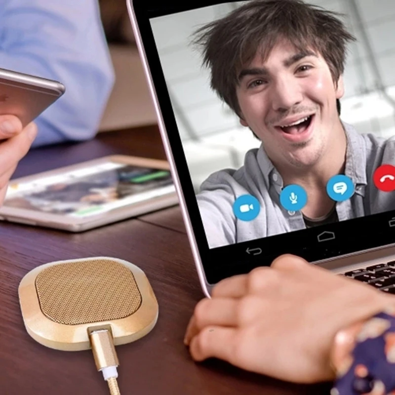 Hot 3C-Mini Portable Microphone 360-Degree Omnidirectional Microphone with 1.5M USB Cable USB Plug and Play for Video Chat Confe - Цвет: Gold