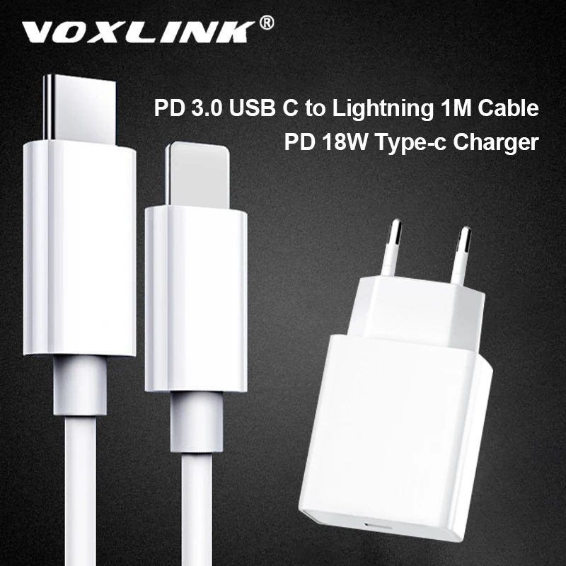 VOXLINK PD Быстрый usb type-c 18 Вт QC3.0 зарядное устройство для путешествий USB-C Зарядное устройство usb c до 8pin кабель для iPhone x xs xr Xiaomi samsung huawei