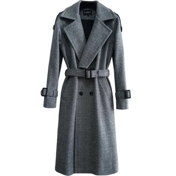 

New Men Knee Length Herringbone Coat Autumn Winter X-long Double Breasted Loose Wool Thick Casual Windbreaker Plus Size S-5XL6XL