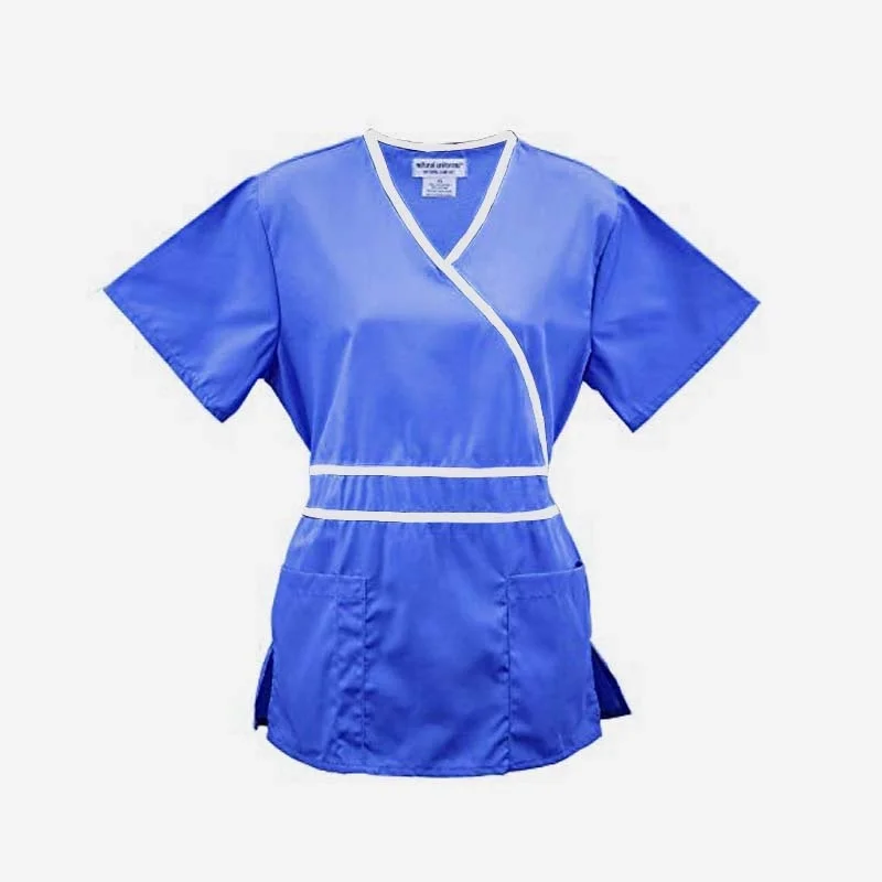 Women's Fashion Scrub Set Mock Wrap Top with Back Tie + Elastic Waistline Pants