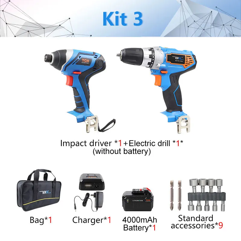 Kit 3 ТЧ 16 В аккумуляторная отвертка перезаряжаемая многофункциональная электрическая дрель электроинструменты с 4А литиевой батареей - Цвет: Kit 3