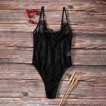 

New Sexy Women Lace Hollow Out Bodysuit Clothes V-neck Backless Sleeveless Sexy Elastic Eyelash Underwear Ladies Teddy Jumpsuit