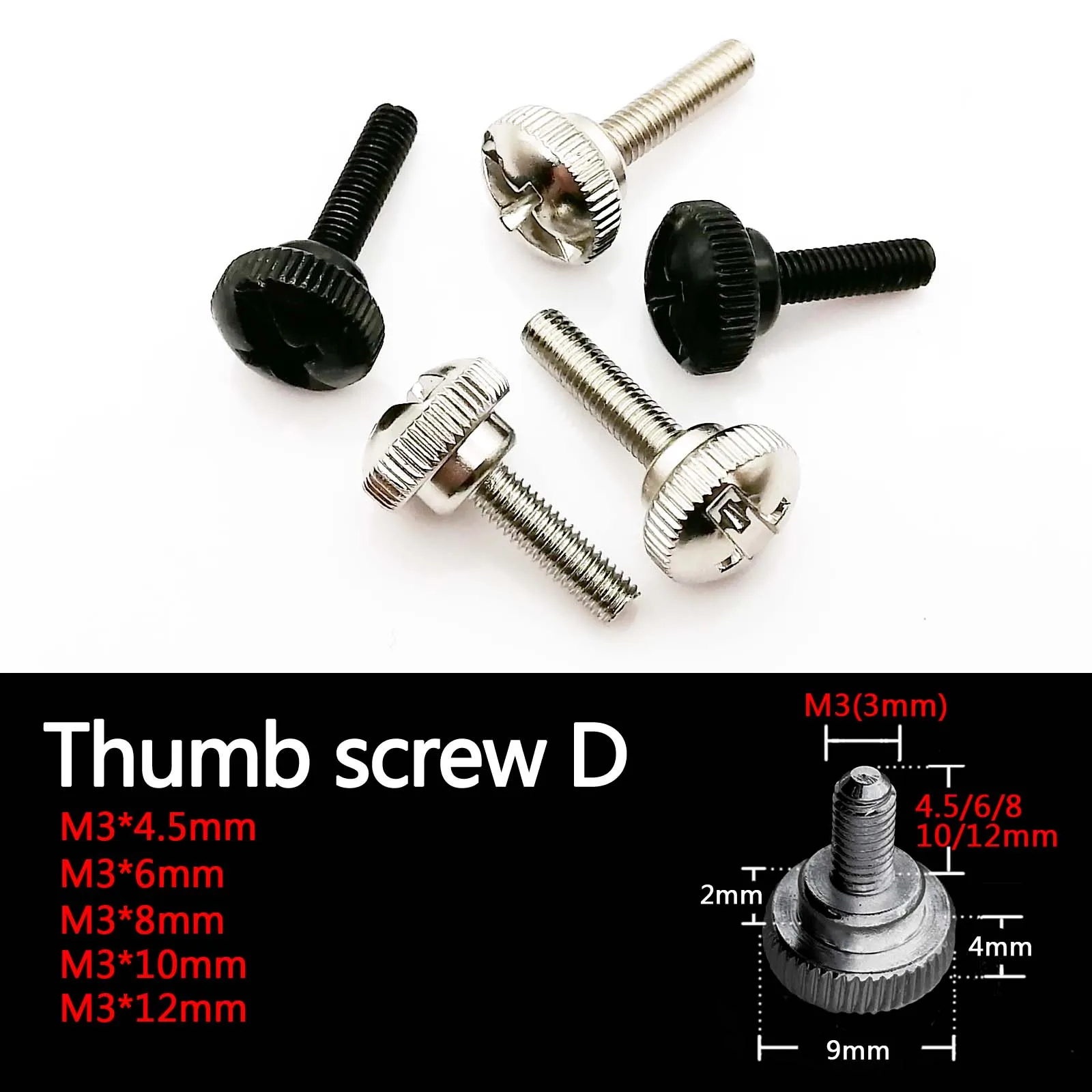 5pcs M3x4.5/6/8/10/12mm Phillips Head Hand Tighten Thumb Screw Bolt For