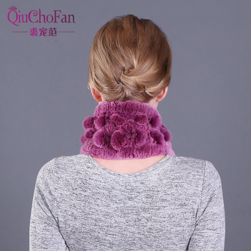 Lovely Real Natural Rex Rabbit Fur Scarf Women Rabbit Fur Ring Scarfs Real Knitted Genuine Rex Rabbit Fur Shawl Scarves