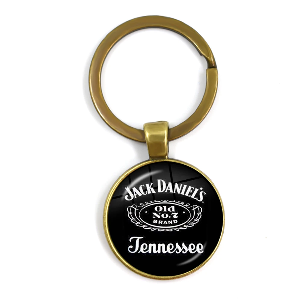 Модные брелки Jack Daniels 25 мм, стеклянный кабошон, брелок для ключей, держатель для игры, сопутствующие ювелирные изделия, милые подарки для мужчин - Color: 18