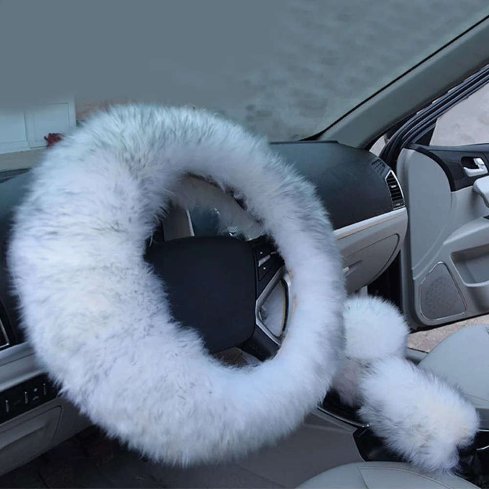 I 3 шт. чехол рулевого колеса автомобиля длинные плюшевые теплые шерстяные ручные тормоза переключения передач универсальные зимние автомобильные аксессуары для интерьера - Название цвета: I