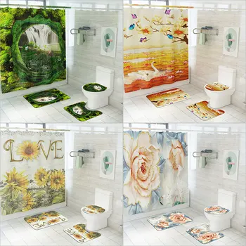 

Cross Border New Style LOVE Sunflower Bathroom Mat Digital g