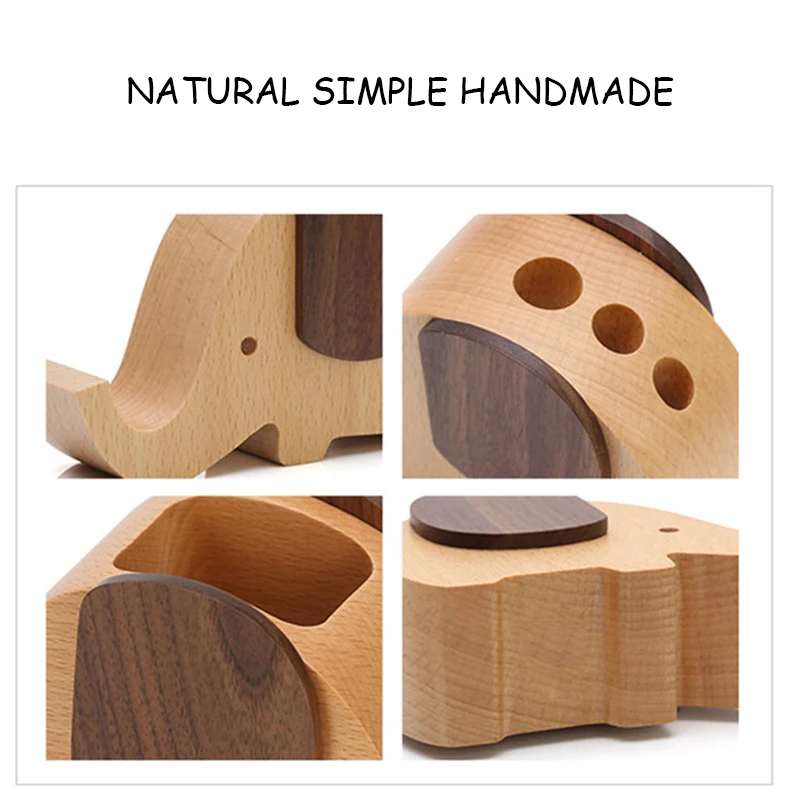 Wooden Phone Holder Multi-function Wooden Pen Holder Elephant