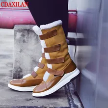 CDAXILAN/Новое поступление; зимние сапоги; женские замшевые сапоги; утепленные плюшевые сапоги до середины икры; обувь на танкетке на среднем каблуке; женская зимняя обувь