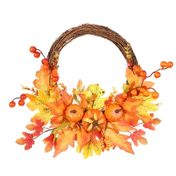 

Thanksgiving Maple Leaf Pumpkin Wall Hanging Rattan Circle Home Pendant Party & Holiday Diy Decorations Leaves Garland Ornament