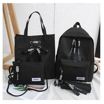 

Chain Canvas female book bag backpack 4pcs/set schoolbag school bag travel pack fashion Tassel women teenage teenagers girl 2020
