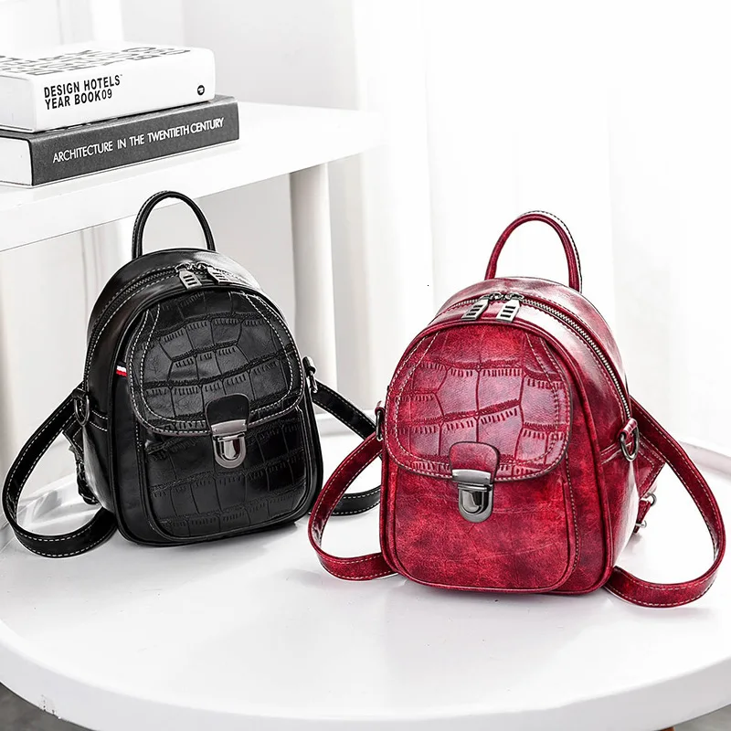 

Crocodile Grain Both Shoulders Package Woman Package Trend More Function Small Backpack