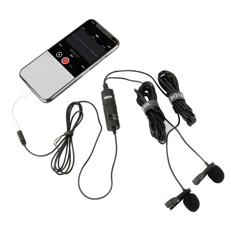 BOYA BY-M1DM Mic Phone Lavalier Camera Double head Microphone Lapel condensor Mic for xiaomi Collar iPhone Xs X Canon DSLR