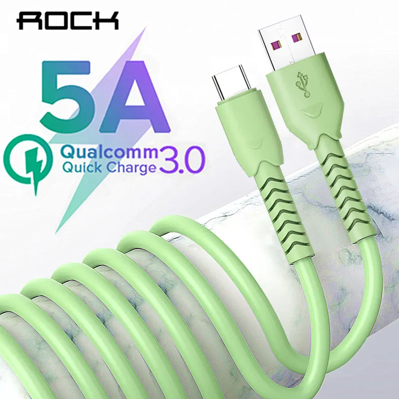 ROCK 5A жидкий силиконовый USB Type C кабель для быстрой зарядки Samsung Galaxy S8 S9 Plus Xiaomi mi9 Huawei