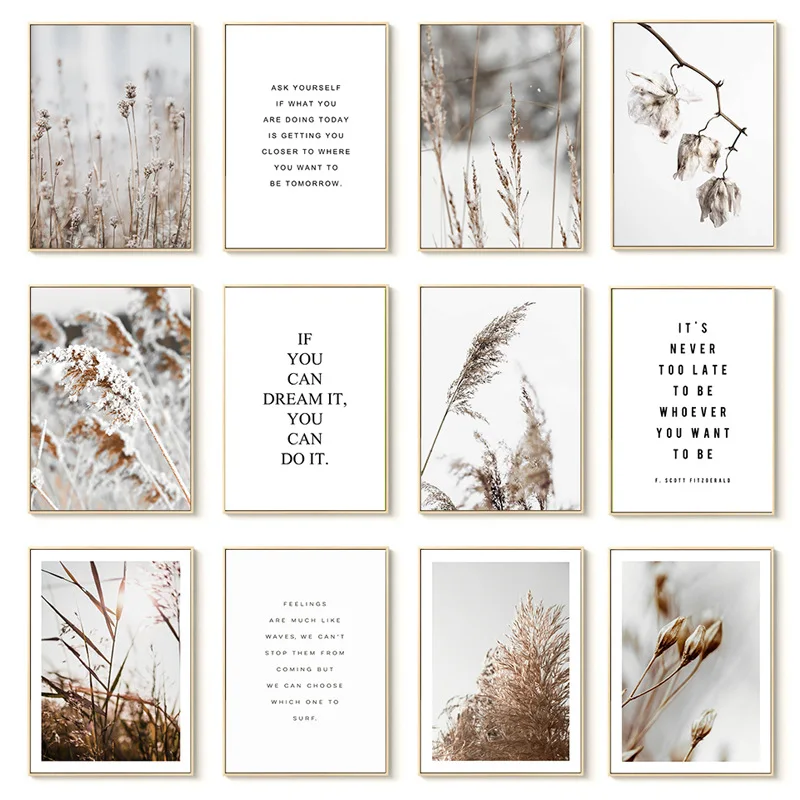

Wild Grass Reeds Poster Nordic Canvas Quotes Wall Art Print Nature Landscape Painting Decorative Picture Scandinavian Decor