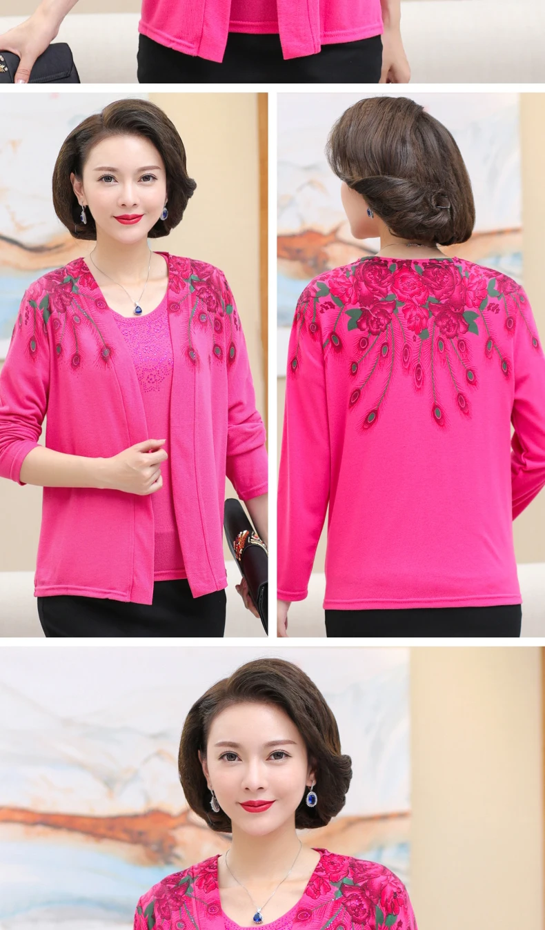 Мода, feminino blusa Трикотажный костюм, Осенний вязаный комплект из двух предметов для мамы, женский свитер с длинным рукавом размера плюс, S417