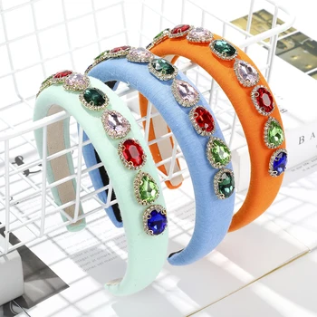 

AWAYTR Rhinestone Candy Solid Color Headband Hair Band Crystal Hair Hoop Hair Accessories For Women Girls Fashion Wide Headband
