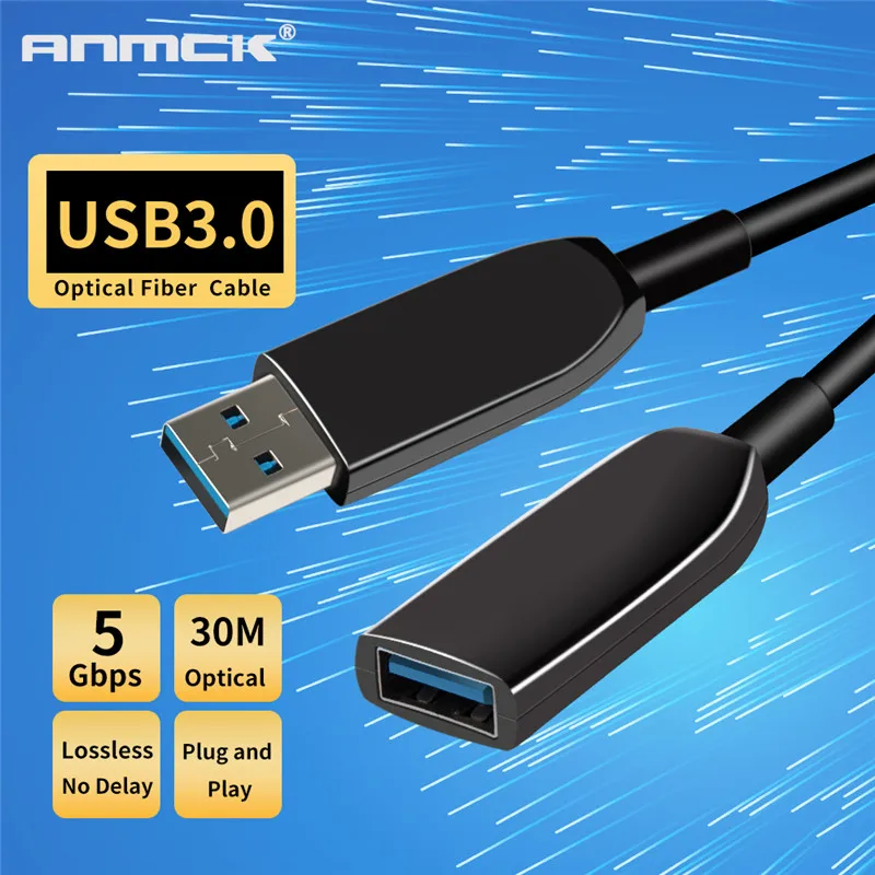 Anmck USB 3,0 удлинитель оптического волокна кабель 10 м 15 м 20 м 25 м 30 м USB мужчин и женщин USB удлинитель Кабель для передачи данных для ПК ноутбука xbox PS4