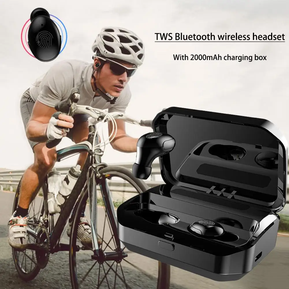 2019 New TWS Bluetooth Wireless Earphone 5 0 Stereo In Ear Earphones 9D Surround Stereo Headphones 2000mAh Charging Box