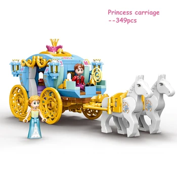 

349pcs Princess and Prince White horse Castle Royal Carriage Bricks Set Cinderella Building Blocks Toys Figures girl Friend Gift