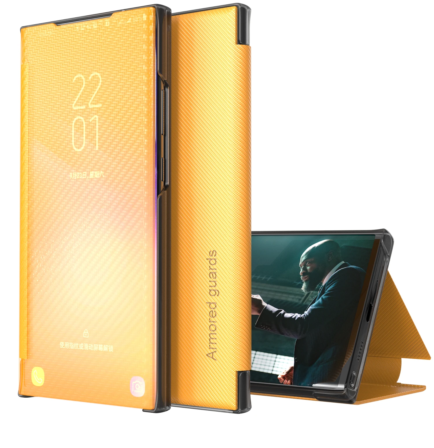 Phone Case For Xiaomi Redmi Note 9S 9T 10T 9 Power Poco X3 NFC M3 Pro Max Carbon fiber Smart flip Foldable Shockproof Back Cover