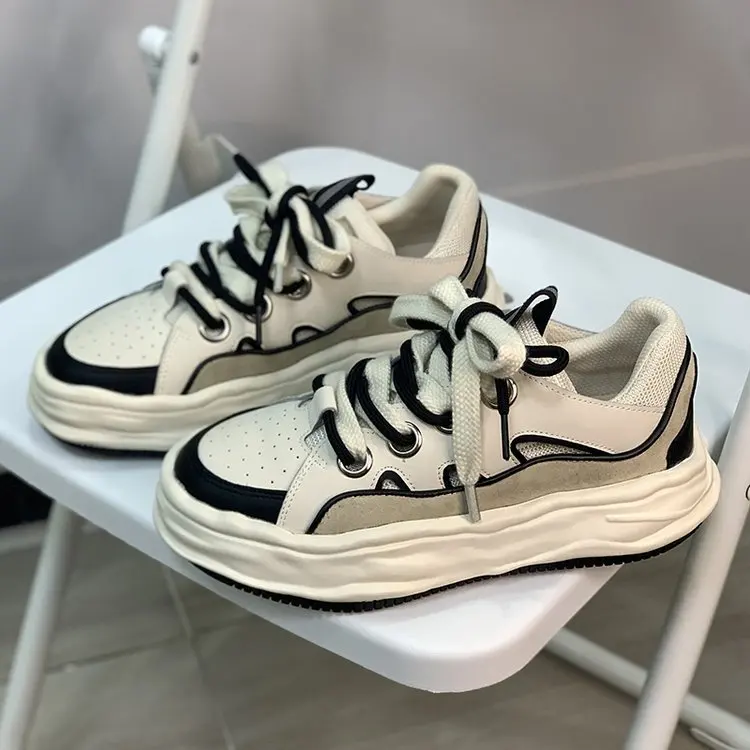 Niche Design Sense Sports White Shoes Female Street Shooting Daddy Thick-soled Trendy Shoes 2021 New Dissolving Shoes Sneakers