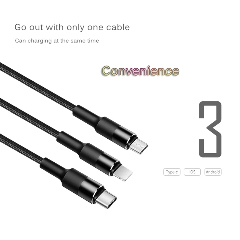 CANDYEIC 3 в 1 USB кабель Быстрая зарядка для samsung A20 30 40 huawei P30 Xiaomi 9T Redmi Note7 8 USB C type-c телефонный кабель Шнур