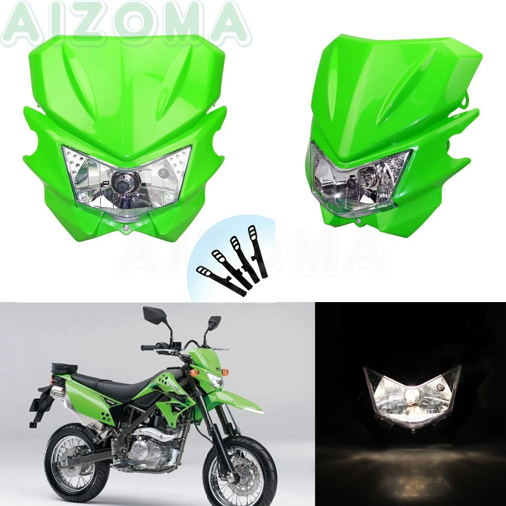 Green Super Motorcycles Headlight 12v 35w Motocross Lamp Universal For Kawasaki KX KLX KSR KLR KLE ZZR KDX 250 450 650| | AliExpress