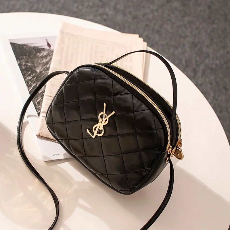 

Small Bag 2020 Korean-style New Style Rhombus Embroidery Women's Hand Double Zipper Crossbody Bag Change Mobile Phone Bag