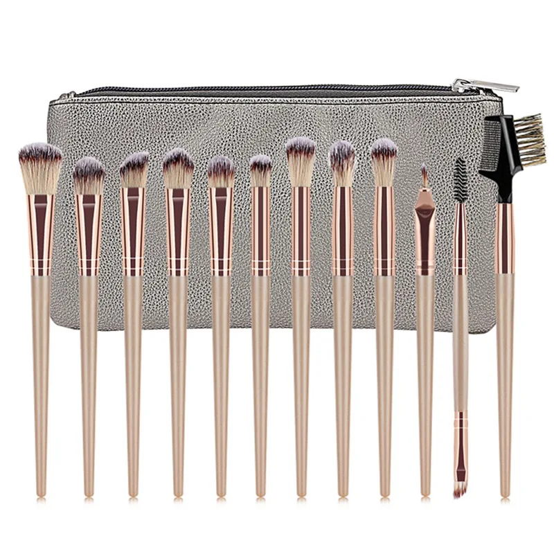 12PCS5 1 Set Professional Make up Brushes Eyeshadow Eyelash Powder Makeup Brushes Brocha Maquillaje with Bag+ Cosmetic Sponge Puff - Handle Color: 12PCS5