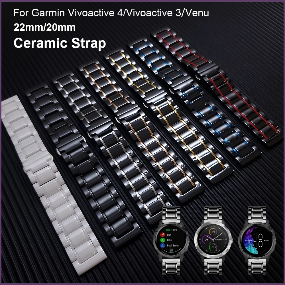 

22mm 20mm Ceramic Strap for Garmin Vivoactive 4 3 Forerunner 245 645 Bracelet for Garmin Venu Smart Watch Band Watchband