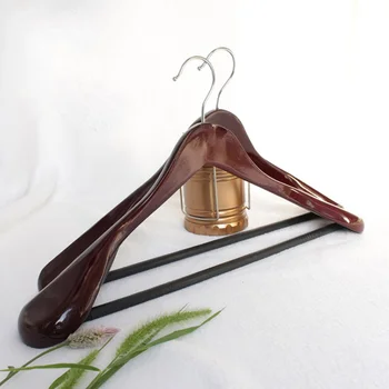 

6 Pcs Wide Shoulder Wooden Hangers with Non Slip Pants Bar for Coat Clothes Dress Suit Home Hotels Space Saving Supplies