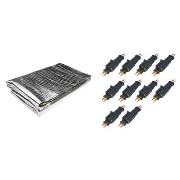 

10.76Sqft Car Noise Sound Deadener Deadening Insulation Mat & 10Pcs 2Pin Way Car Male Female Electrical Connector