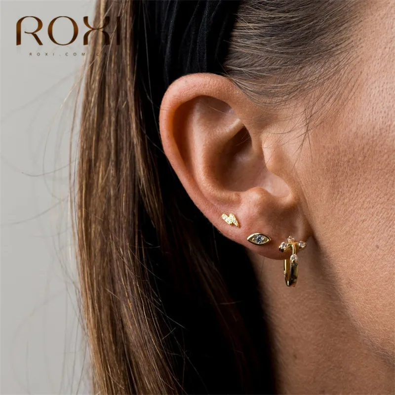 ROXI Мода Молния Кристалл маленькие серьги-гвоздики для женщин девушки подарки oorbellen 925 пробы Серьги серебристого цвета; бижутерия