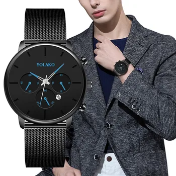 

Yolako Men's Casual Quartz Fashion Sport Stainless Steel Case Band Calendar Watch Analog Wrist Watch Orologio Uomo Relojes Hombr