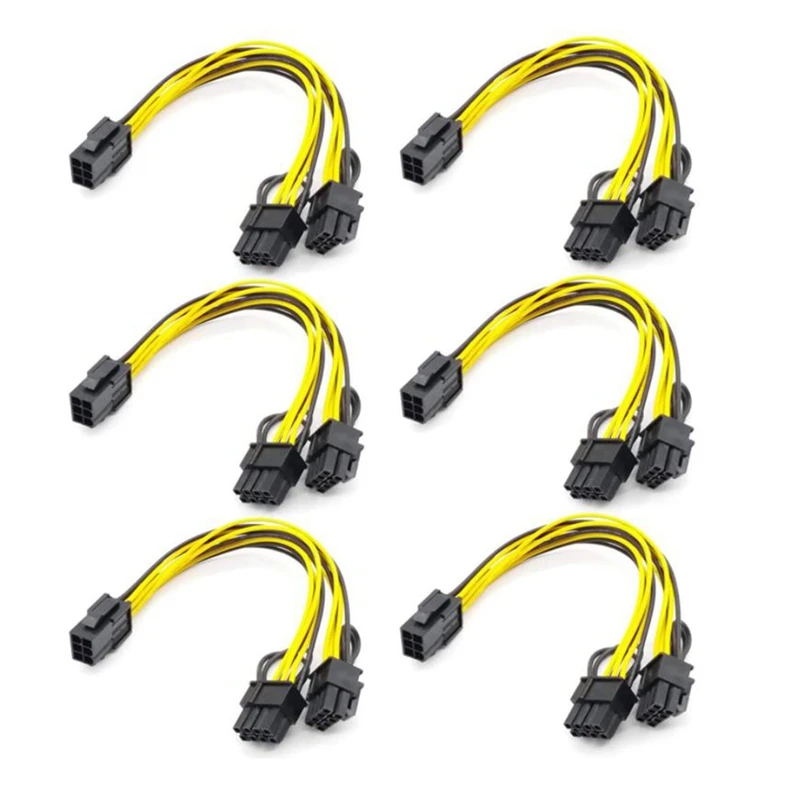 GPU-adaptador de corriente PCIe VGA, 6 pines hembra a Dual, 2x8 pines (6 + 2) macho, PCI Express, Cable extensor divisor (20cm), 6 uds.