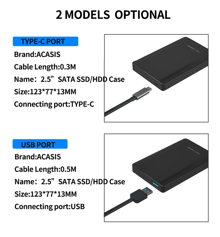 Acasis HDD чехол 2,5 SATA для USB 3,0 жесткий диск Корпус для SSD диск HDD Box Тип C 3,1 чехол HD внешний HDD корпус