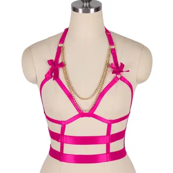 

Women Harness Bra Body Cage Underwear Bowknot Hollow Out Plus Size Suspender Chest Bandage Steampunk Gothic Metal Chain Club