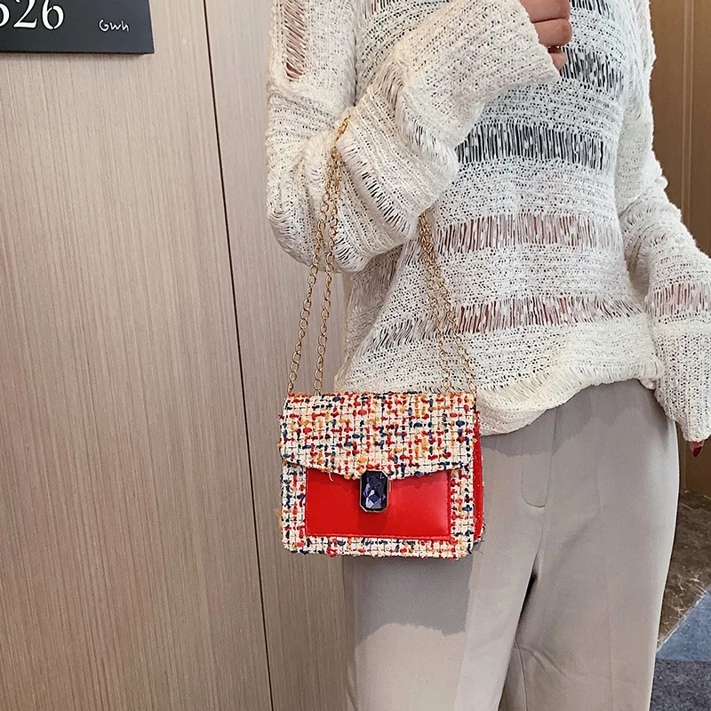

New Arrival Bag Women's 2019 New Style Korean-style Western Style Versatile Chain Square Sling Bag Fashion Casual Woolen Cloth S