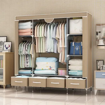 

Simple assembly cloth cabinet various specifications 19 tube thick dust proof storage folding cloth cabinet with drawer